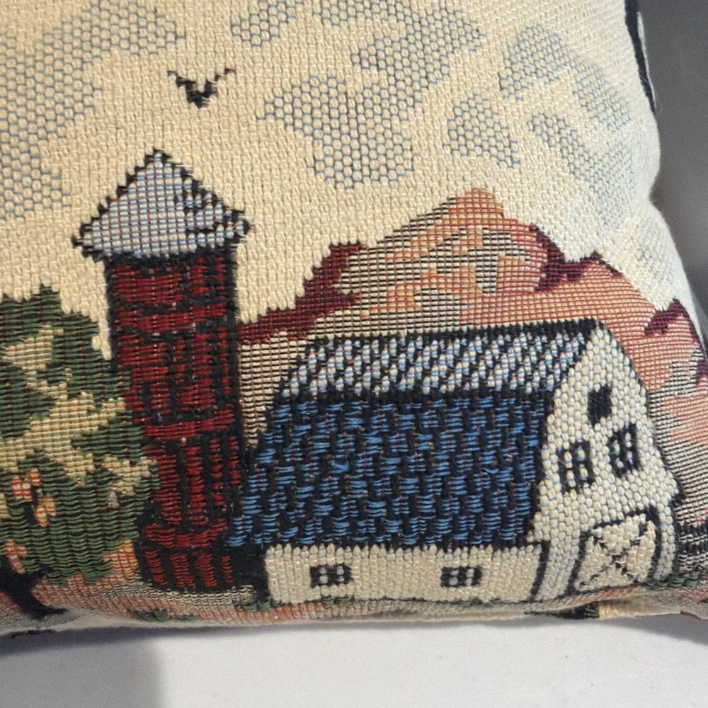 Vtg Farm Scene Tapestry Pillow 15